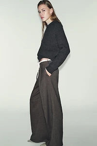 WIDE LEG DOUBLE WAISTBAND HOUNDSTOOTH PANTS