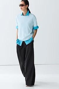 Short-sleeve fine-knit sweater