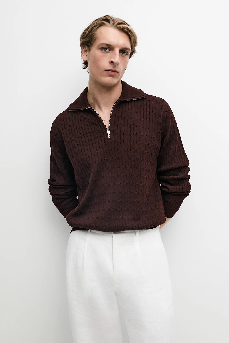 Mock neck knit zip sweater