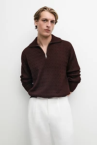 Mock neck knit zip sweater