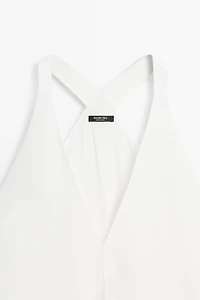 Robe midi en lin mélangé à rayures contrastantes