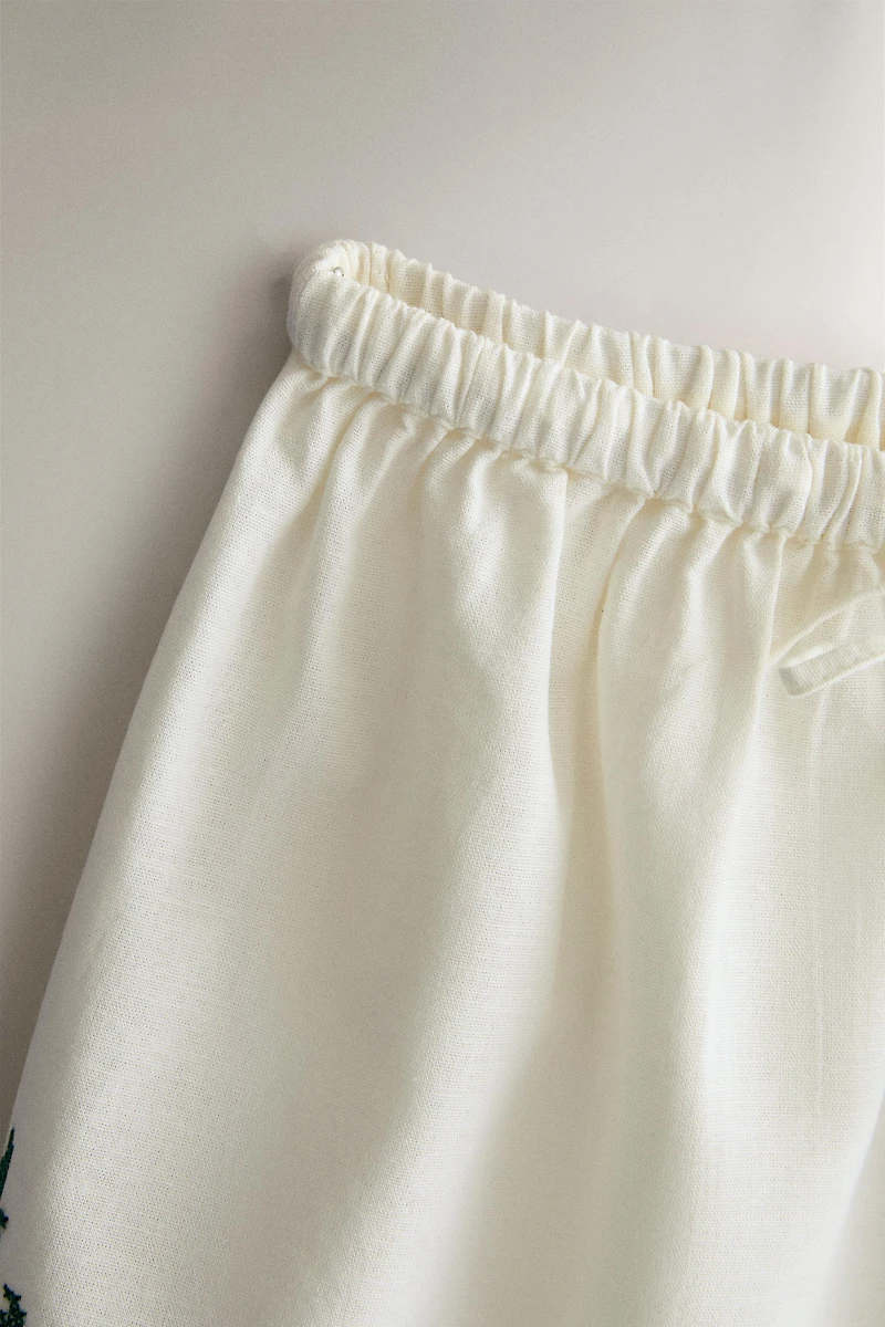 EMBROIDERED COTTON AND LINEN SHORTS