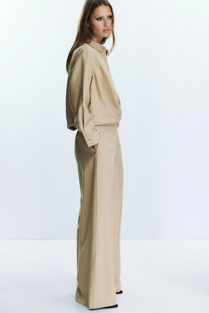 ELASTIC WAIST WIDE LEG PANTS