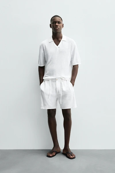 REGULAR FIT LINEN COTTON SHORTS