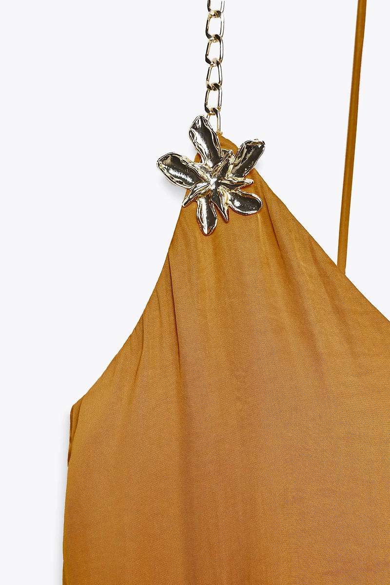 ROBE MIDI SATINÉE ORNEMENT