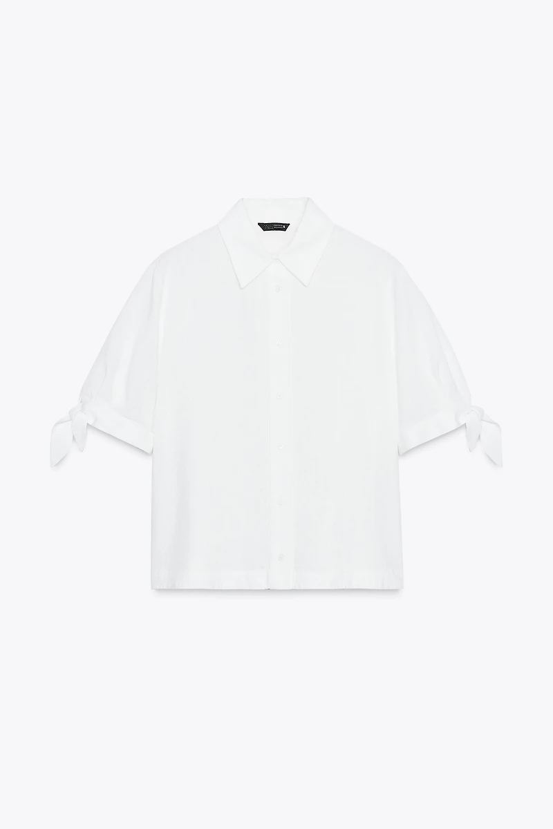 CHEMISE MANCHES COURTES AVEC LACETS EN RAMIE
