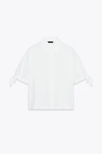 CHEMISE MANCHES COURTES AVEC LACETS EN RAMIE