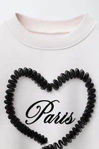 FLOCKED TULLE TEXT SWEATSHIRT