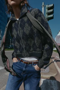 ARGYLE KNIT BOMBER JACKET