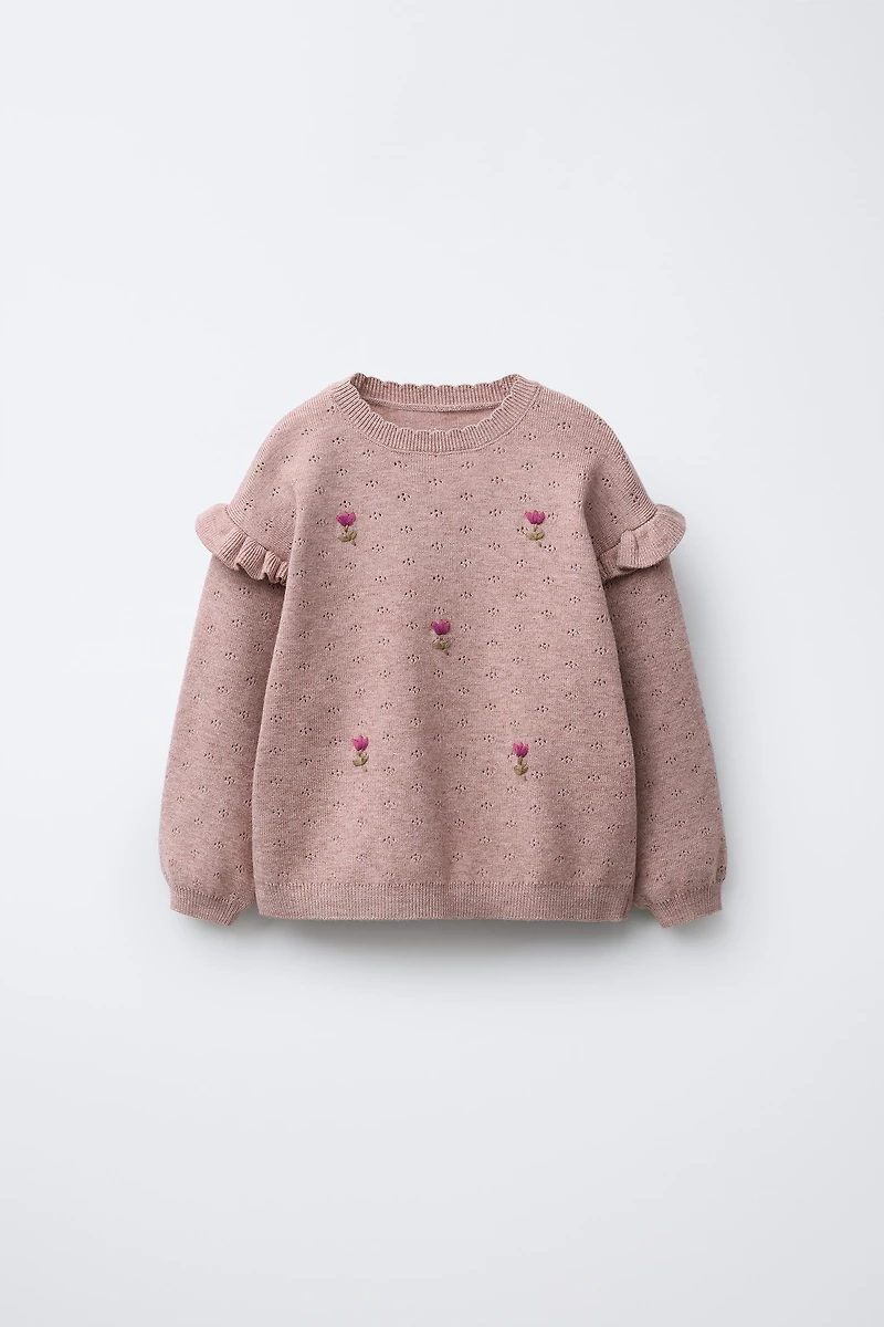 FLORAL EMBROIDERED KNIT SWEATER