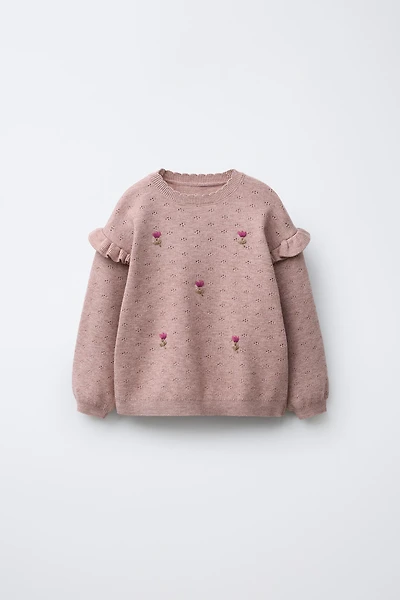 FLORAL EMBROIDERED KNIT SWEATER