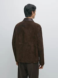 Suede leather jacket with collar detail