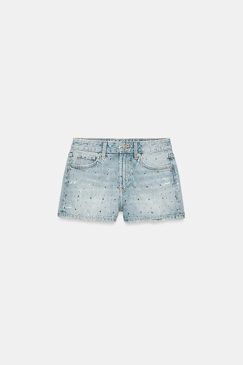 TRF MID-RISE EMBELLISHED DENIM SHORTS