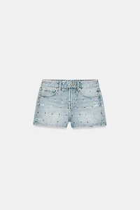 TRF MID-RISE EMBELLISHED DENIM SHORTS