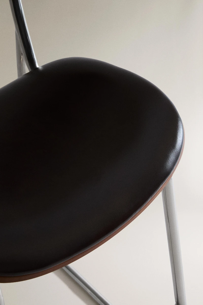 LEATHER AND STAINLESS STEEL BAR STOOL
