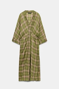 ZW COLLECTION CHECKED LINEN DRESS