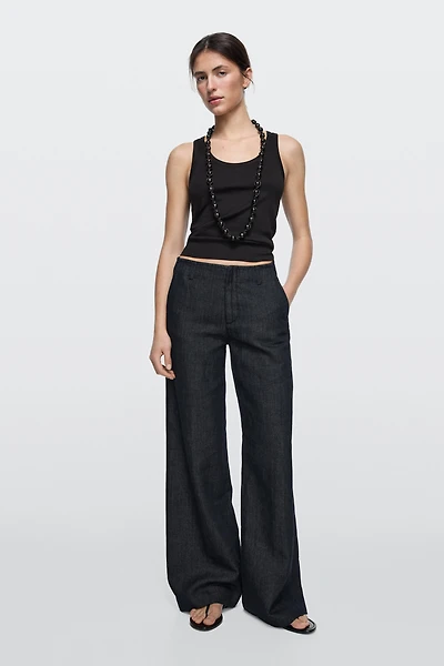 Pantalon wide leg avec lin
