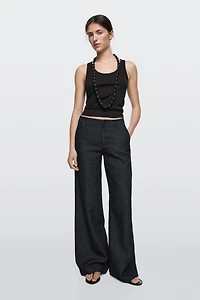 Pantalon wide leg avec lin
