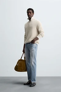 MOCK NECK ZIP-UP SWEATER