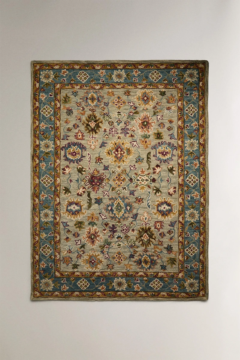 TAPIS LAINE IMPRIMÉ FLEURS SYMÉTRIQUES