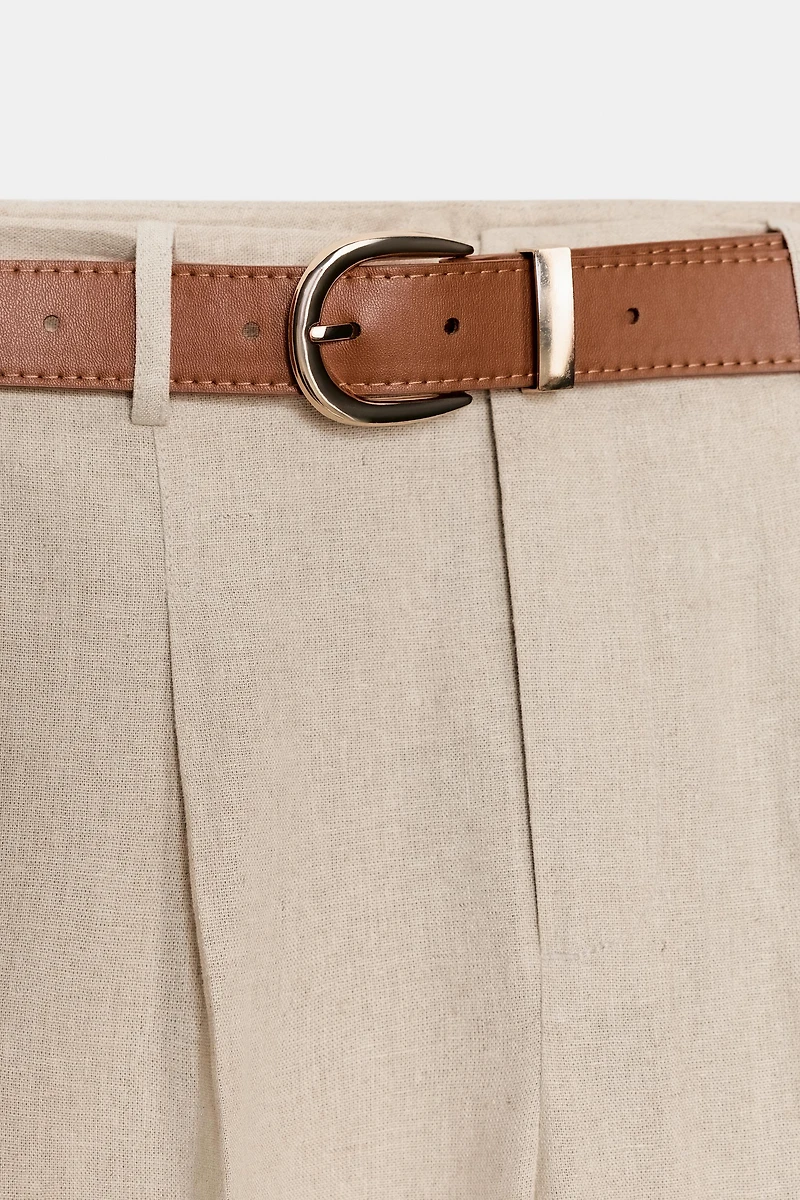 PANTALON AVEC LIN, PINCES ET CEINTURE
