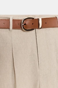 PANTALON AVEC LIN, PINCES ET CEINTURE