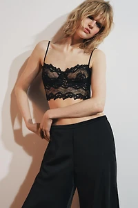 SATIN EFFECT PANTS WITH LACE VENTS