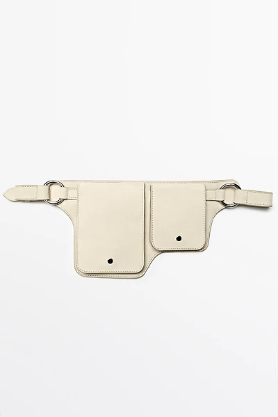 Split leather double compartment belt bag