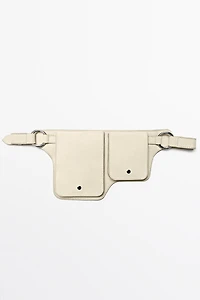 Split leather double compartment belt bag