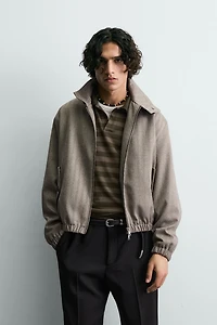 HERRINGBONE TEXTURED CROPPED FIT JACKET