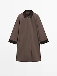 Long waxed parka with corduroy detail