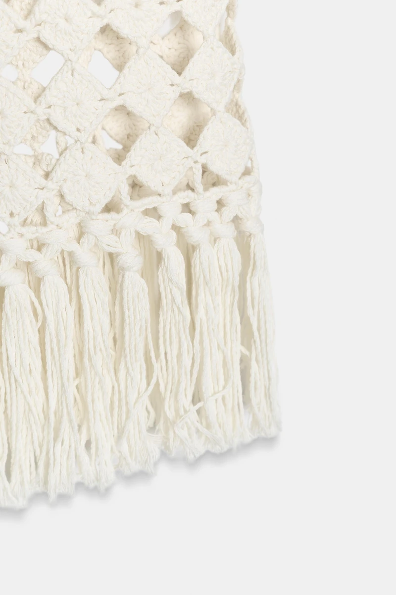 CROCHET FRINGED KNIT SKIRT