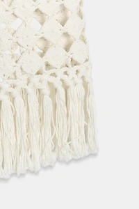 CROCHET FRINGED KNIT SKIRT