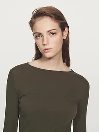 Long sleeve T-shirt with ribbed detail