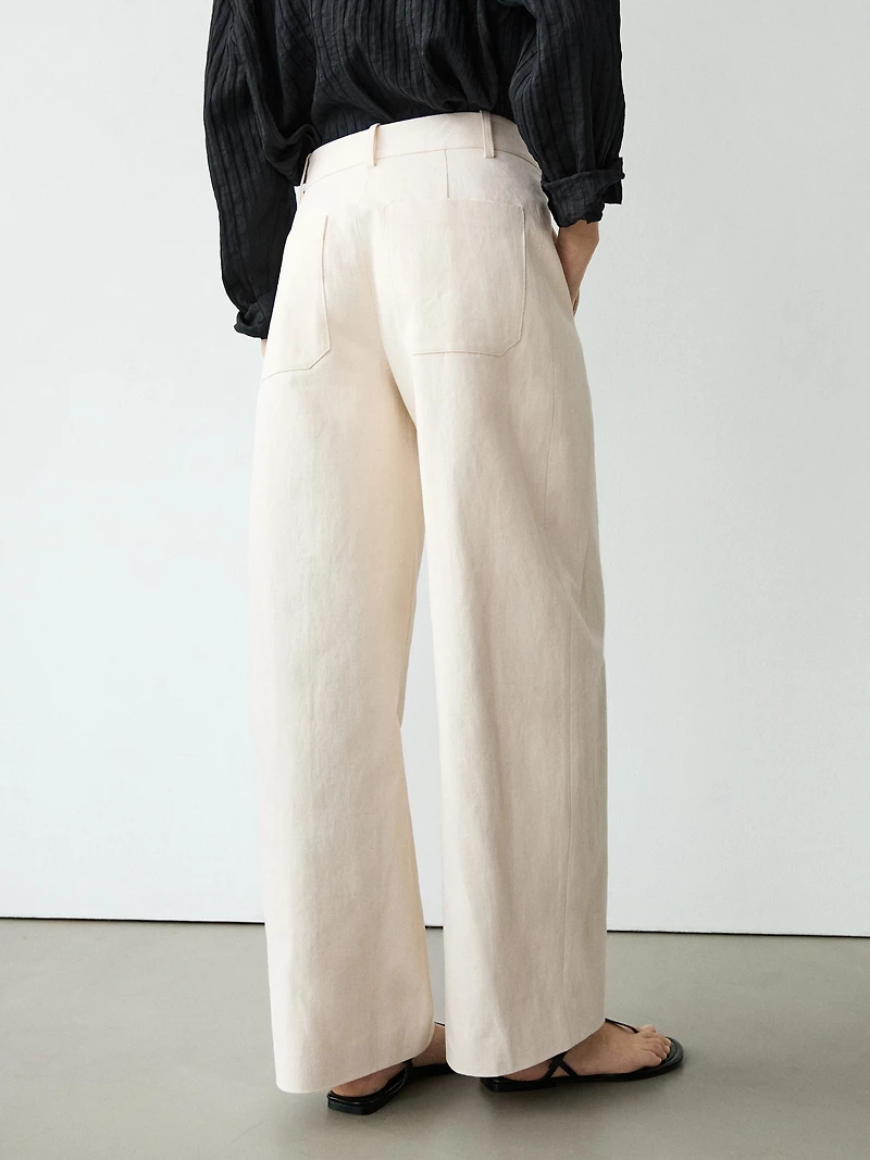 Pantalon barrel fit lin coton
