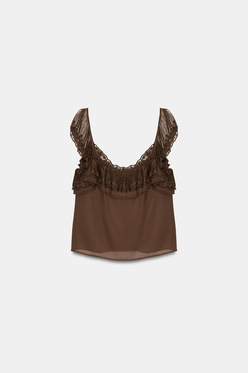 RUFFLED EMBROIDERED TOP
