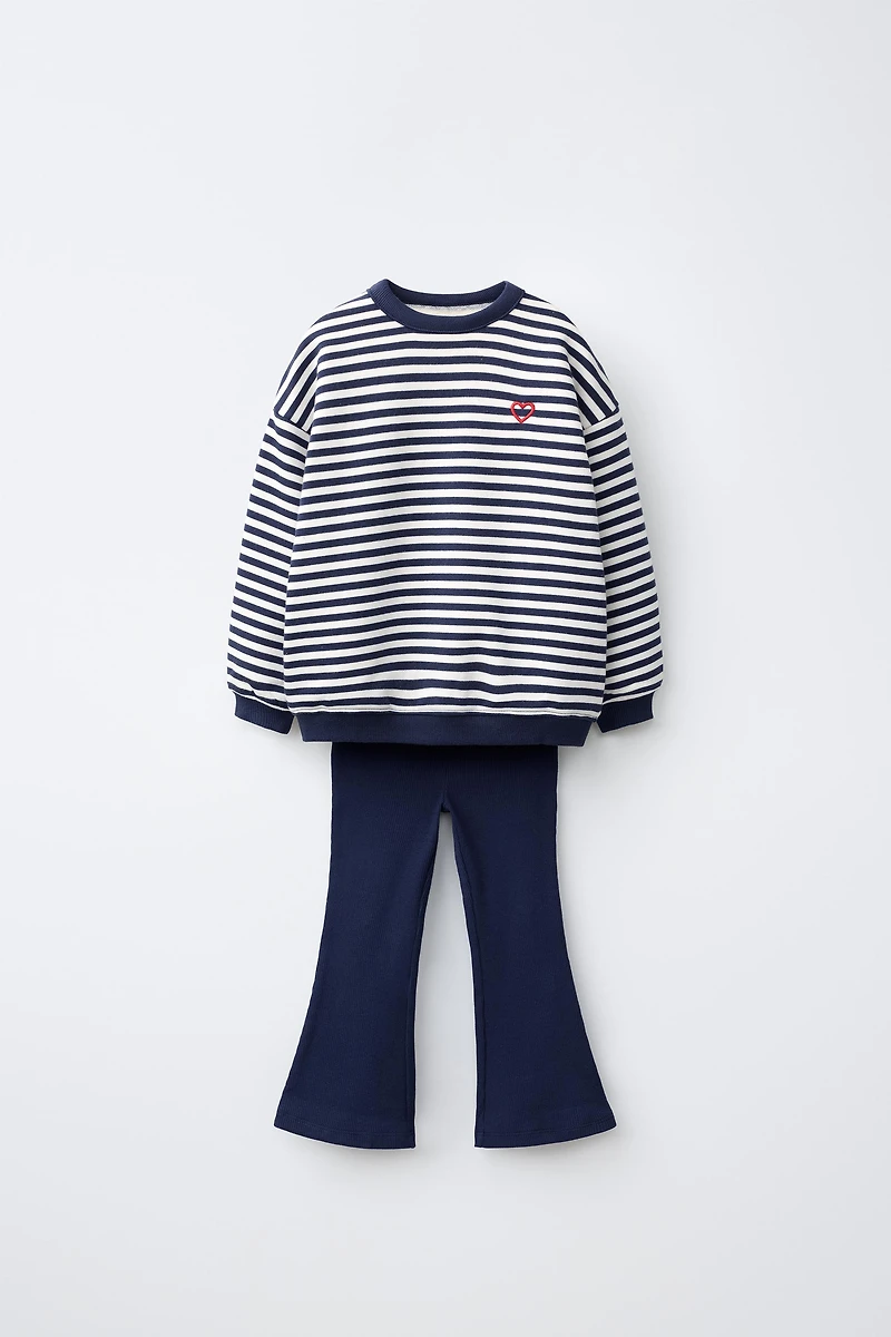 STRIPED SWEATSHIRT AND FLARE LEGGING SET