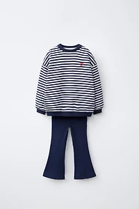 STRIPED SWEATSHIRT AND FLARE LEGGING SET