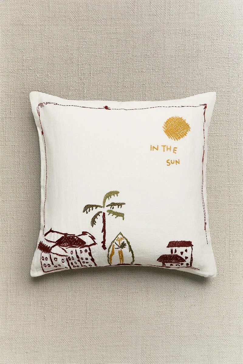 EMBROIDERED COASTAL THROW PILLOW COVER