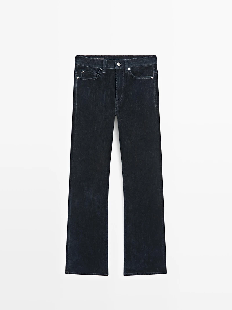 High-waist boot-cut flocked jeans