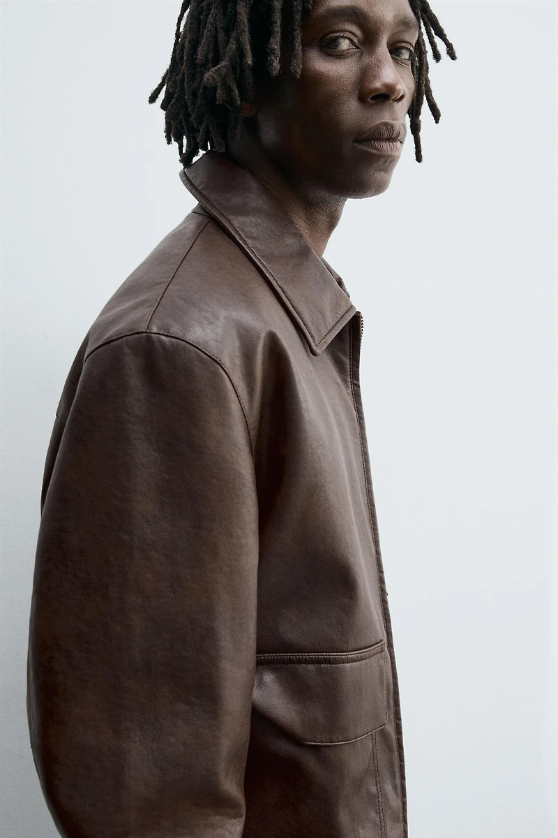 FAUX LEATHER OVERSHIRT