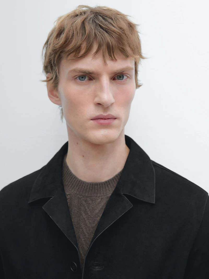 Suede leather jacket with pockets