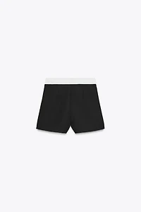CONTRAST WAISTBAND WRAP SPLIT SKIRT