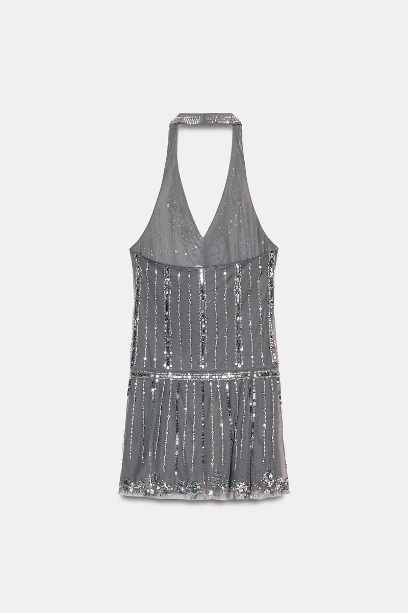 SEQUIN HALTER MINI DRESS