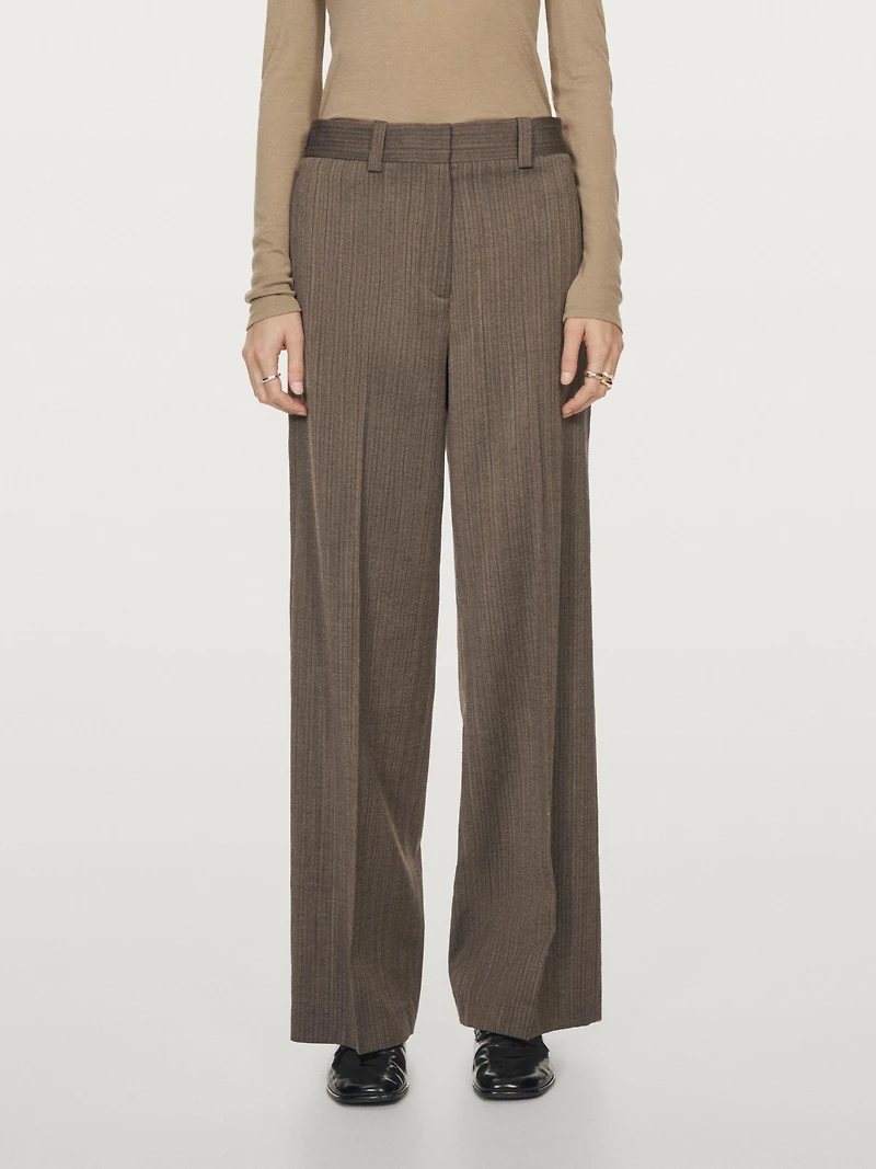 100% wool straight-leg herringbone trousers
