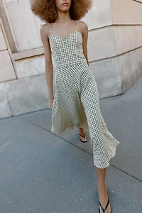 PLAID STRAPPY MIDI DRESS