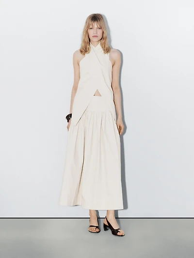 100% linen midi skirt with yoke - STUDIO