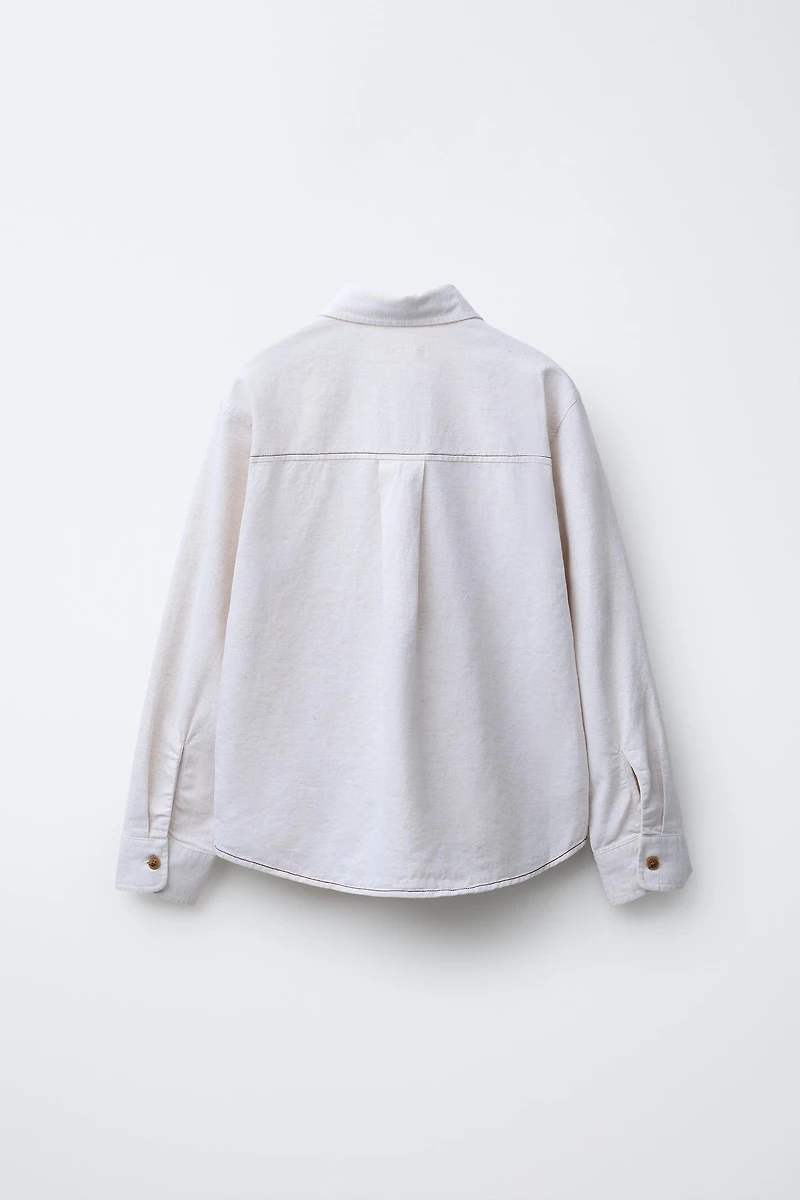 EMBROIDERED TEXT SHIRT WITH COTTON AND LINEN