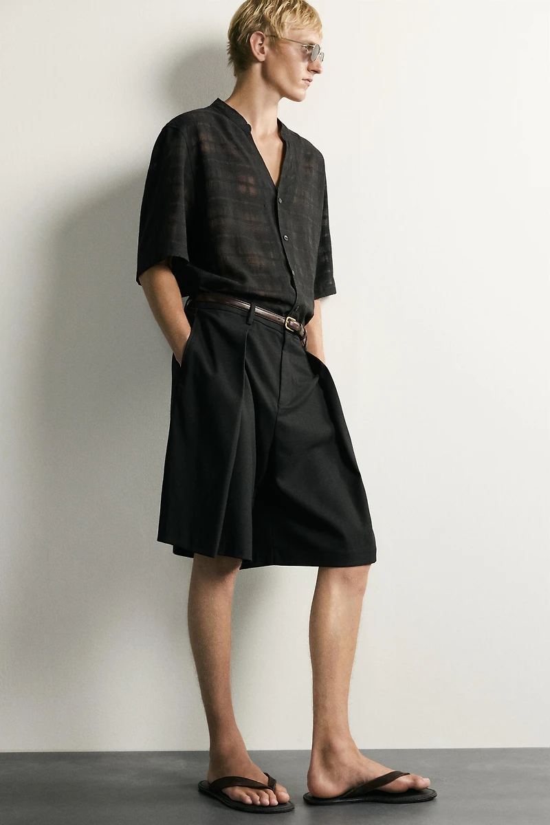 SEMI-SHEER CHECK JACQUARD SHIRT