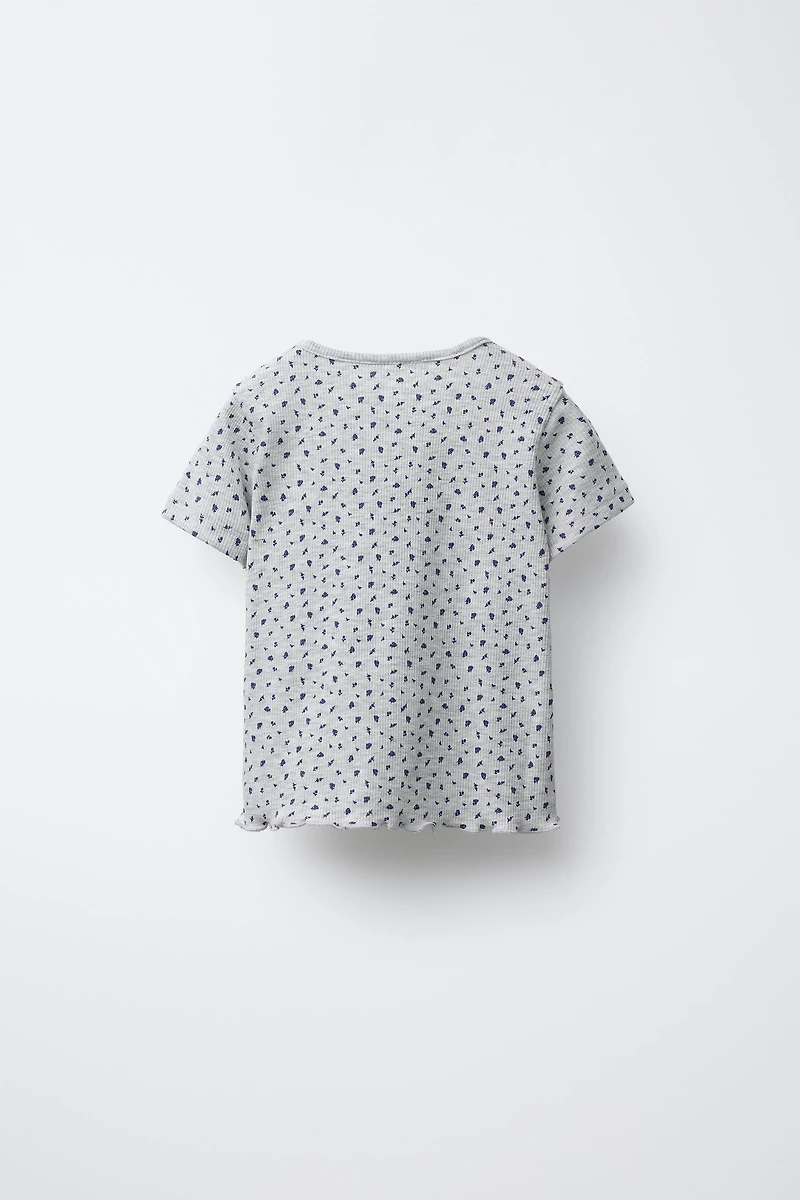FLORAL AND ANIMAL TERRY PATCH RIBBED T-SHIRT
